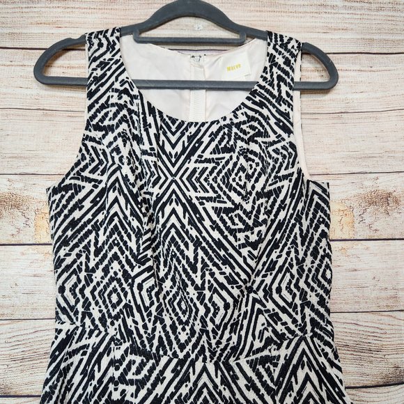 Anthropologie MAEVE Women Dress 4 Sleeveless Black Beige Geometric Sheath Zipper - Picture 2 of 15